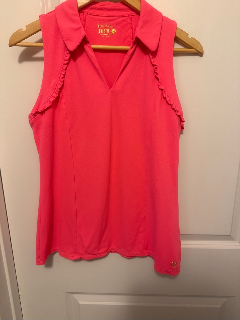 Lilly Pulitzer martina Sleeveless polo. Bright coral, Medium